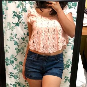 Flouncy Knit Lace Crop Top